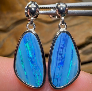 Sterling Silver - Classic Australian Boulder Opal Doublet Earrings - Opal Whisperers