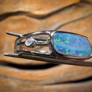 Sterling Silver - Queensland Boulder Opal “Landscape” Doublet Ring Unisex
