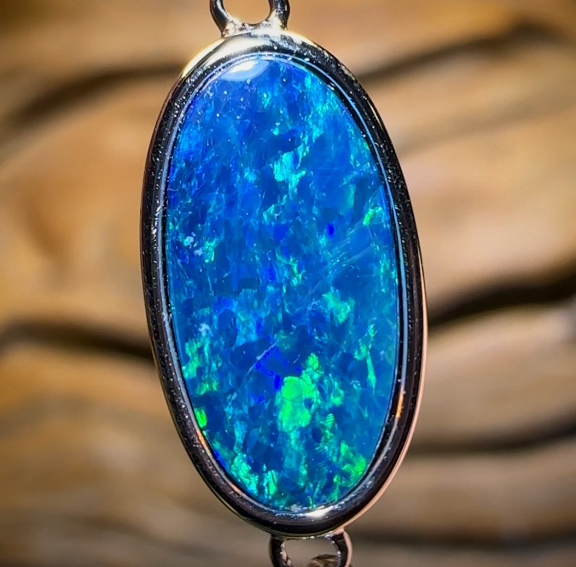 Sterling Silver - Australian Boulder Doublet Opal Bracelet Top Blue Larger Stone