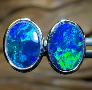 14k White Gold - Australian Boulder Opal Doublet Earrings - Opal Whisperers