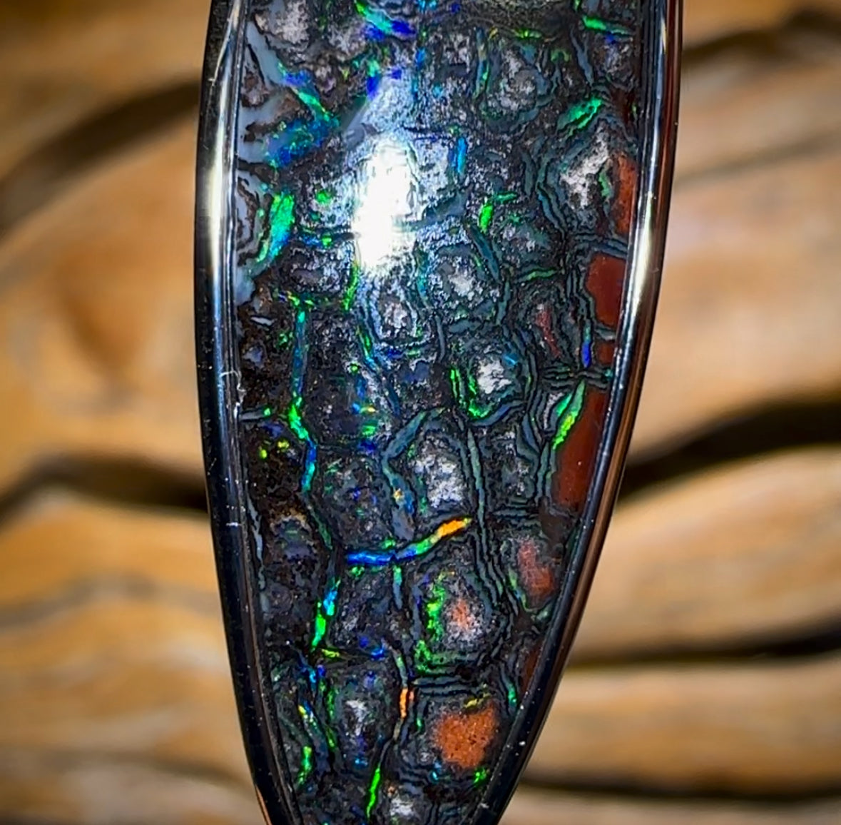 Sterling Silver - “Electric Black” Tribal Boulder Opal UNISEX Pendant