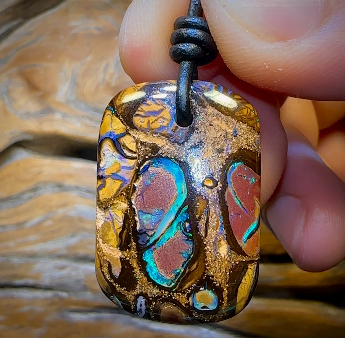 30 x 20mm - “Top Multi Kernel Conglomerate delight” Drilled Australian Boulder Opal Necklace