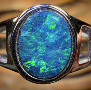 Sterling Silver - Queensland Boulder Opal Doublet Ring UNISEX