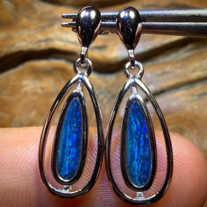 Sterling Silver - Australian Boulder Opal Doublet Drop Stud Earrings