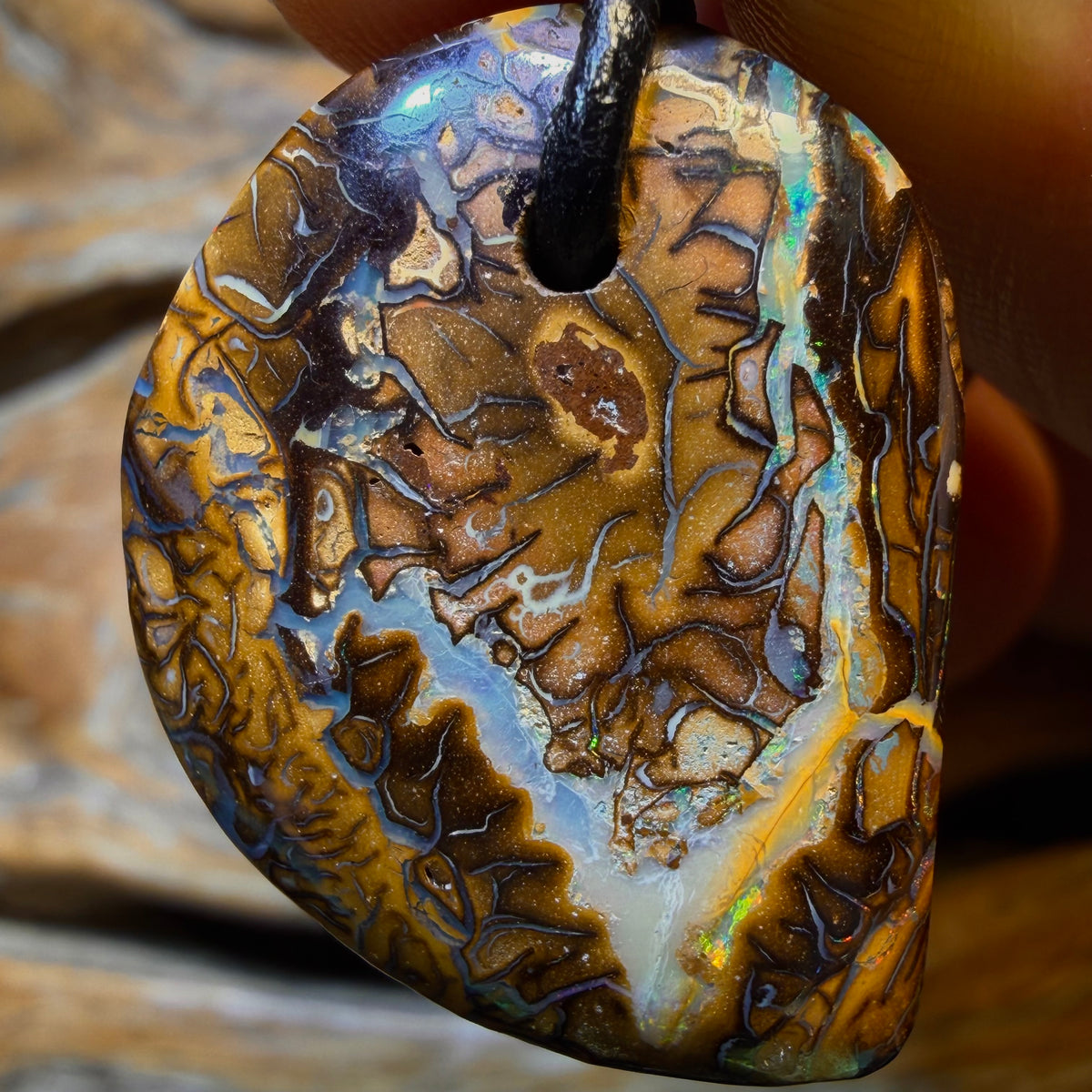 26 x 22mm - Drilled Tribal Picture Stone Queensland Boulder Opal Necklace