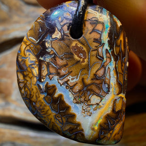 26 x 22mm - Drilled Tribal Picture Stone Queensland Boulder Opal Necklace