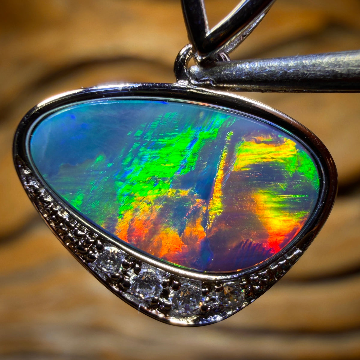 Broad Red Rainbow Flash Sterling Silver - Queensland Boulder Opal Doublet Pendant