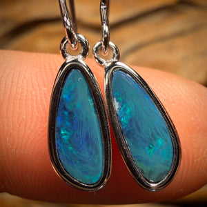 Wild Card! Sterling Silver - Australian Boulder Opal Doublet Hook Earrings