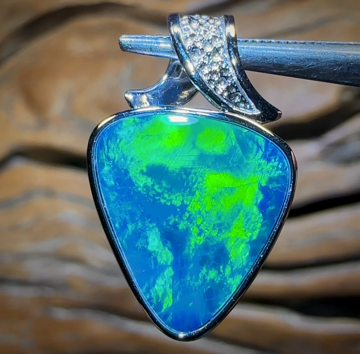 14k White Gold - Queensland Boulder Opal Doublet Pendant