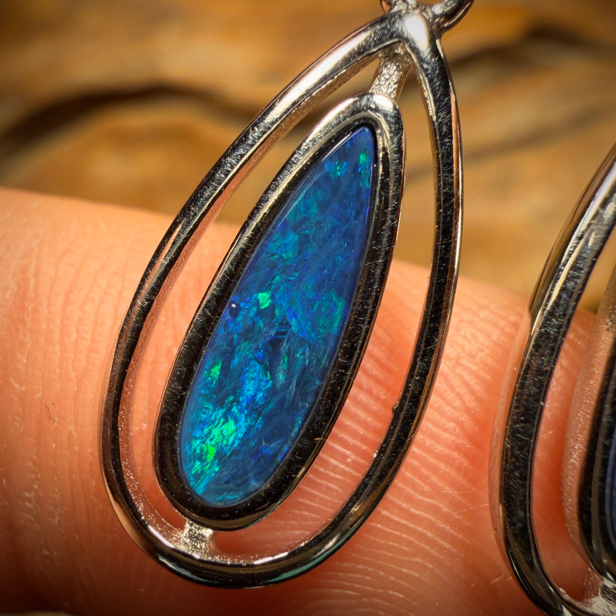 Sterling Silver - Australian Boulder Opal Doublet Drop Stud Earrings