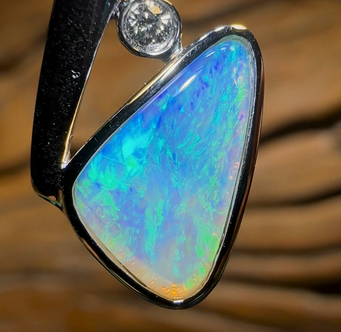 14k White Gold - Solid South Australian Crystal Opal Pendant - Opal Whisperers
