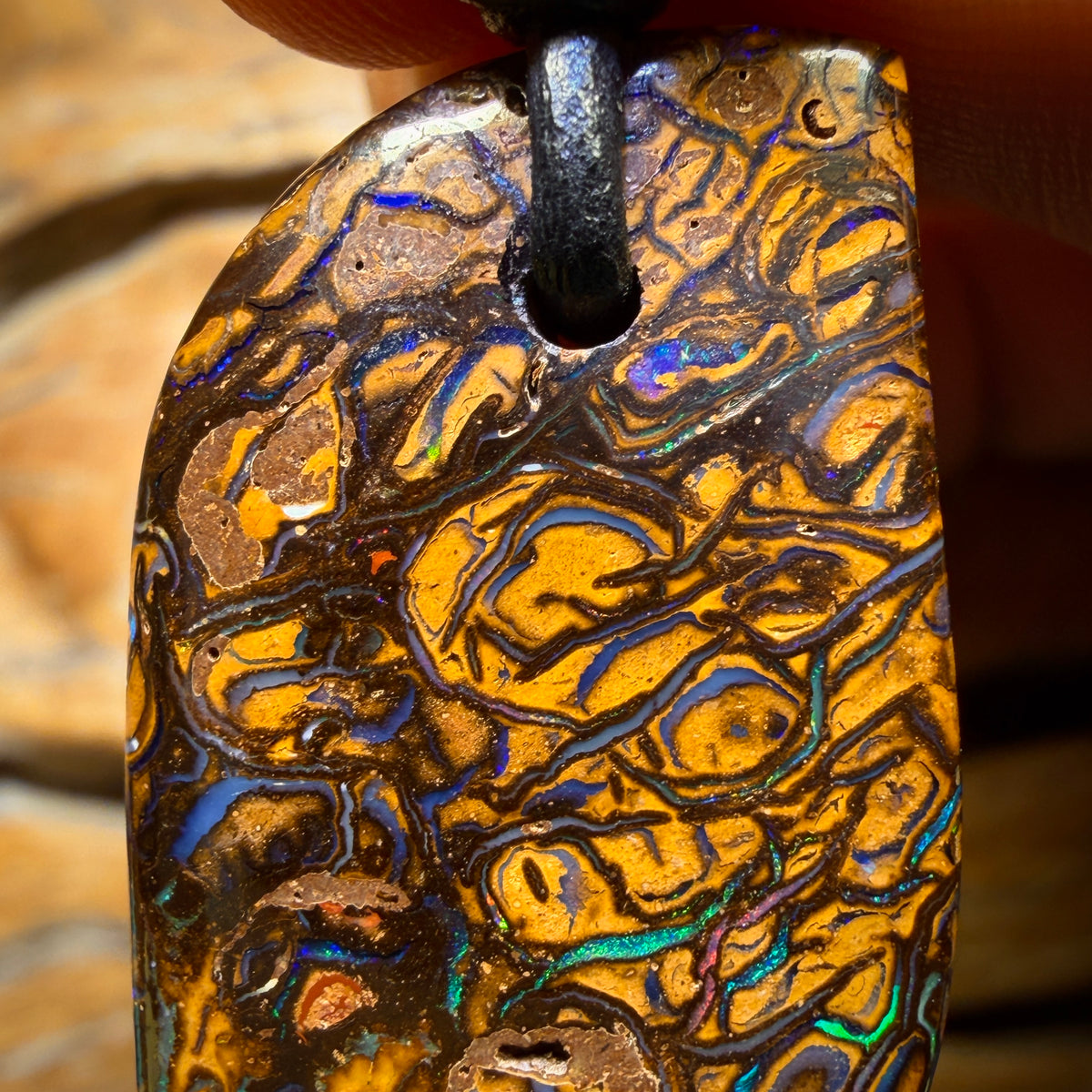 33 x 19mm - Cool Drilled Tribal Queensland Boulder Opal Necklace