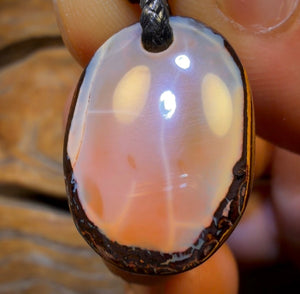 24 x 17mm - Drilled Pastel Kernel Boulder Opal Pendant w/ Eco Friendly Vegan Cord