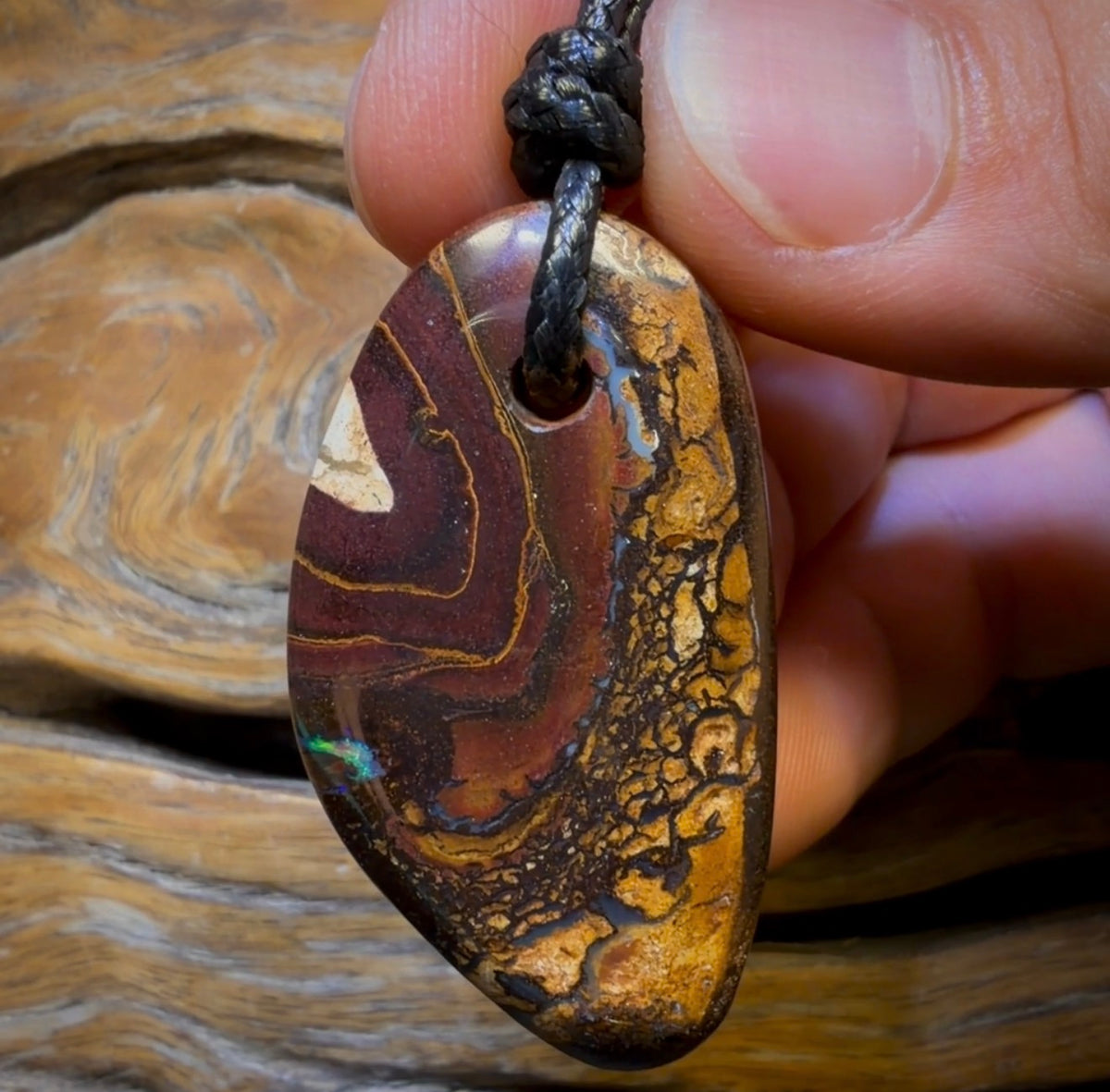 45 x 25mm - Drilled Boulder Opal Pendant w/ Eco Friendly Vegan Cord