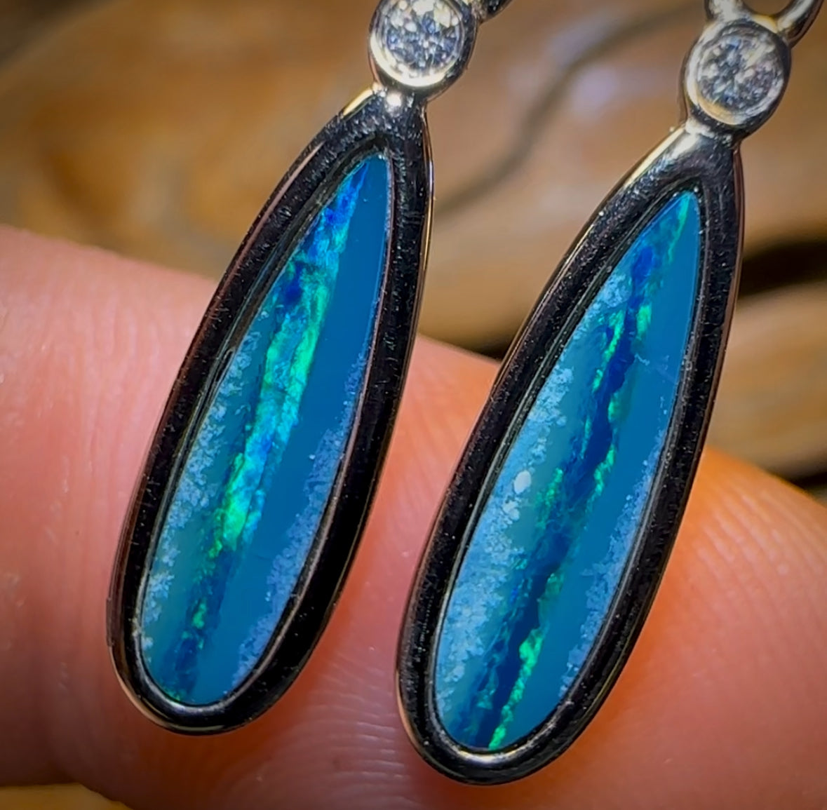 Sterling Silver - Australian Boulder Opal Doublet Drop Stud Earrings