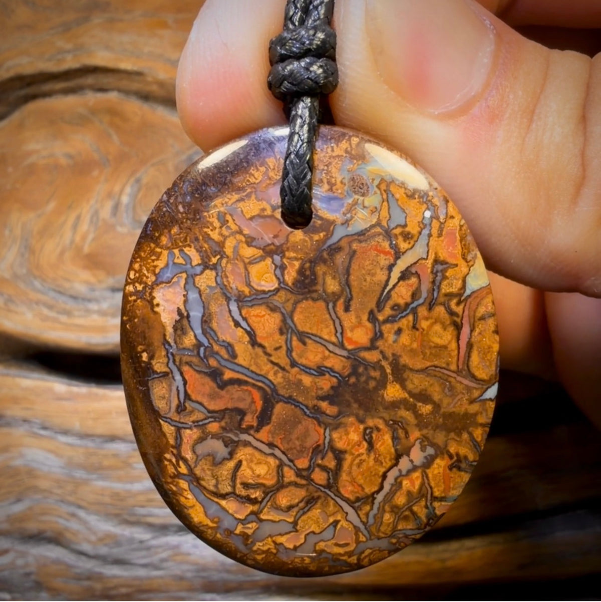 41 x 34mm - Drilled Boulder Opal Pendant w/ Eco Friendly Vegan Cord