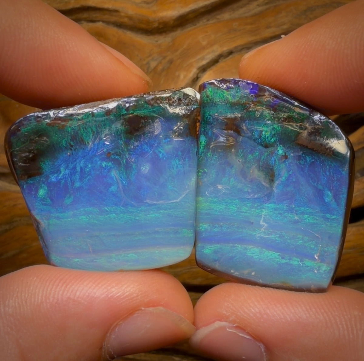 197.3cts - GEM Queensland Boulder Opal Split Pair. Isaac’s Cut!