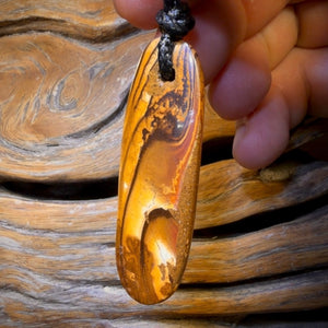 54 x 17mm - Drilled Boulder Opal Pendant w/ Eco Friendly Vegan Cord Picture Stone