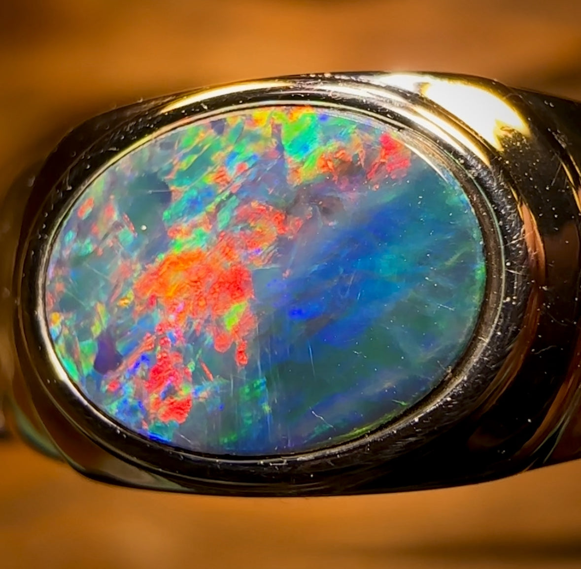 Sterling Silver - UNISEX Queensland Boulder Opal Doublet Ring Solid Style with Red