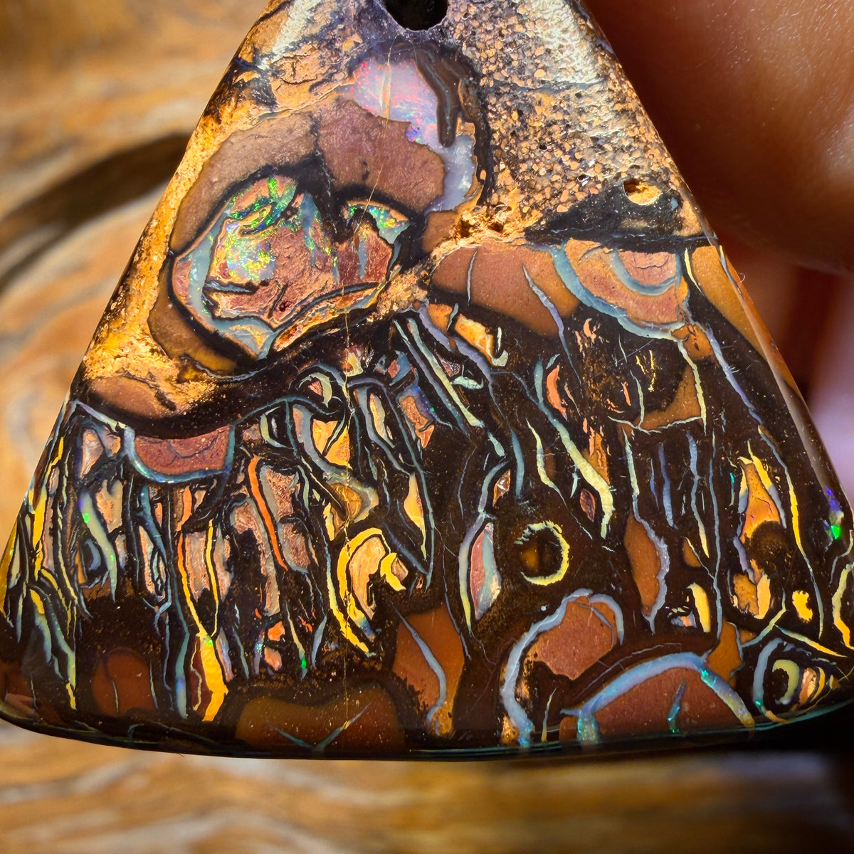 36 x 36mm - Flames Drilled Tribal Queensland Boulder Opal Necklace