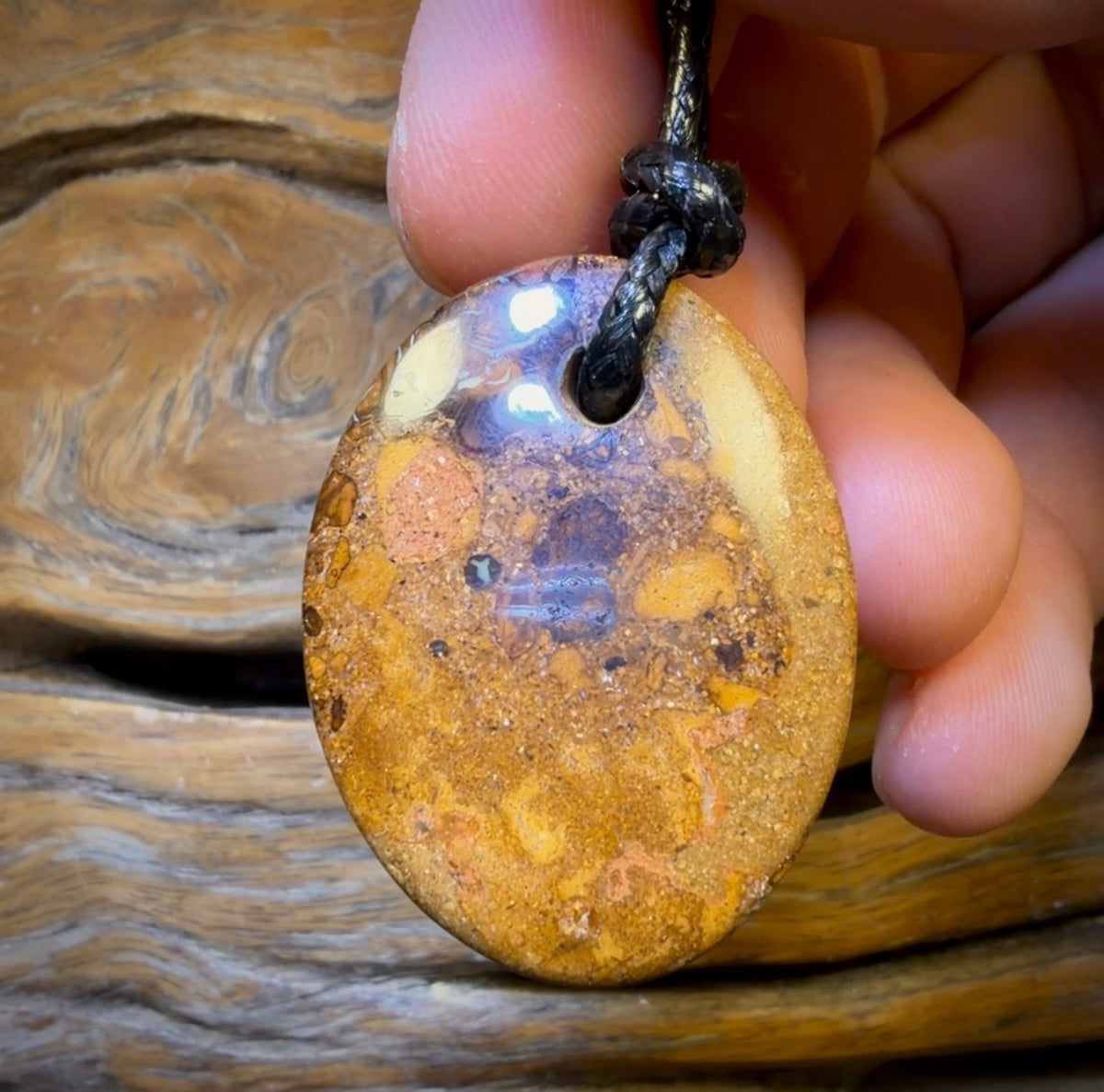 37 x 28mm - Drilled Boulder Opal Pendant w/ Eco Friendly Vegan Cord