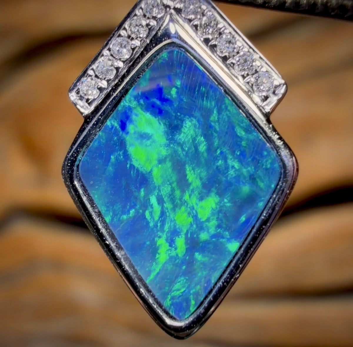14k White Gold - Queensland Boulder Opal Doublet Pendant Old Gold and Diamond Bargain Price