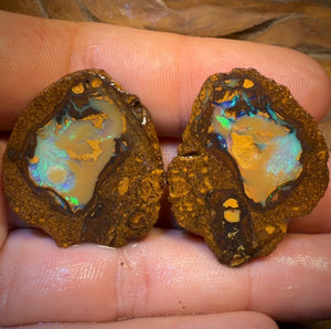 TGIF 88.6cts - Yowah Nut Partial Crystal Centre Rough Specimen Pair