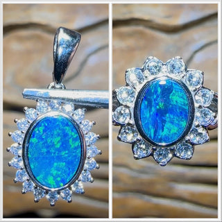 Sterling Silber – „Princess Collection“ Queensland Boulder Opal Doublet Anhänger und Ring Set