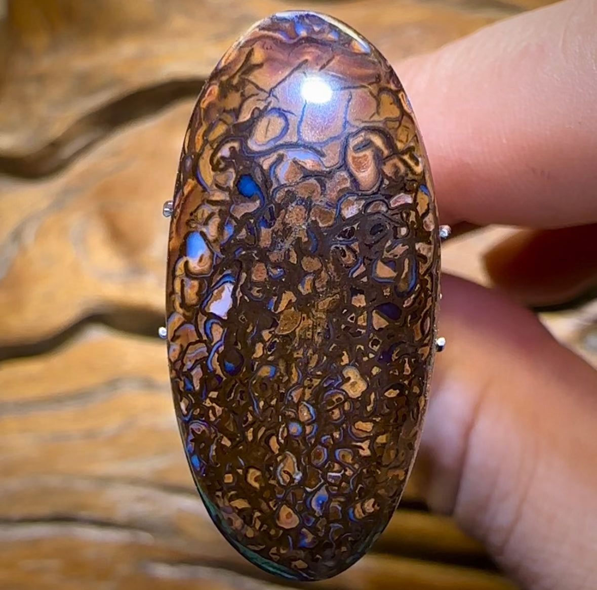 22.2cts - Great Tribal Pattern, Nice Oval Cut Queensland Boulder Opal - Opal Whisperers