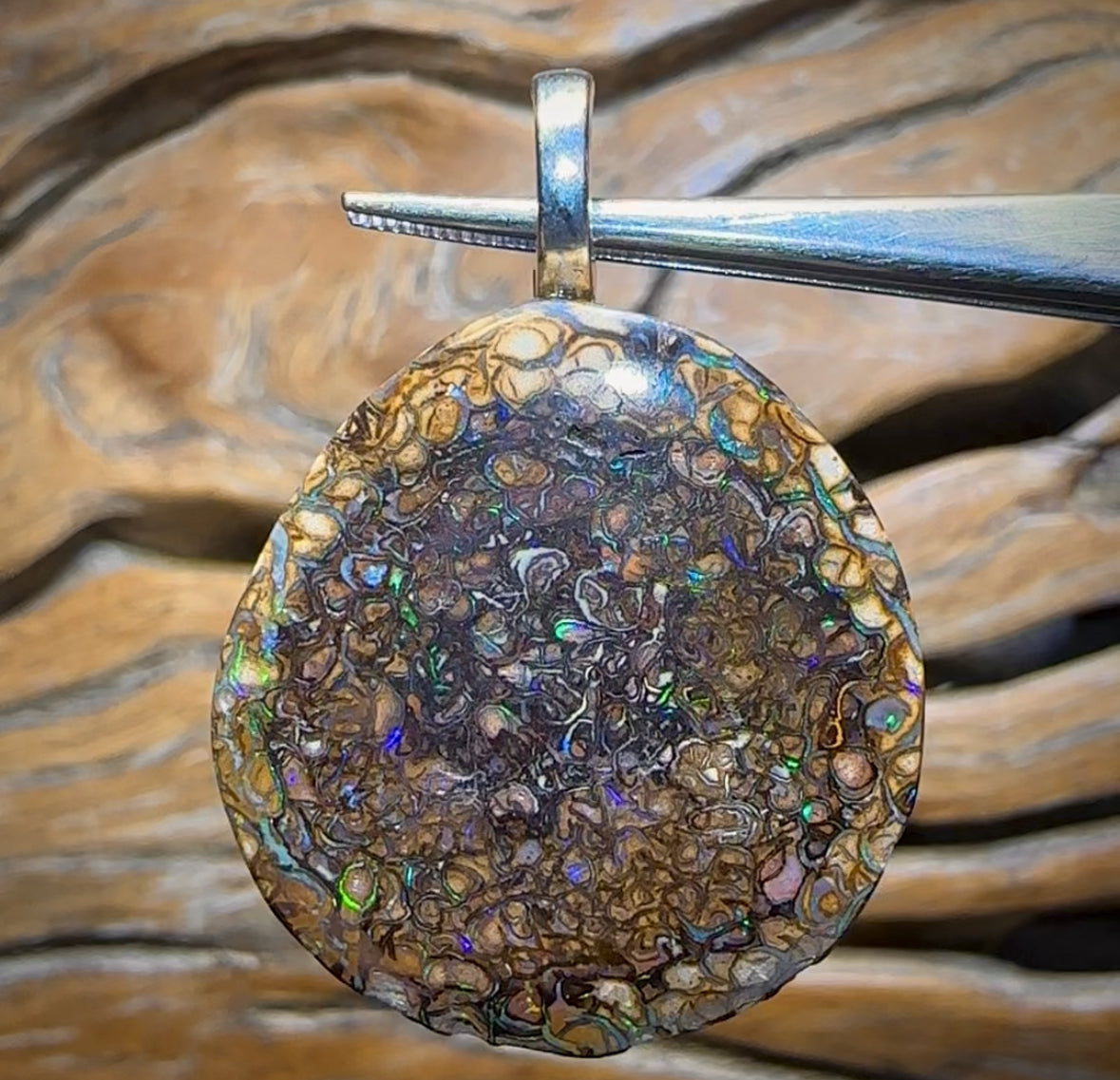 Solid Unisex Tribal Queensland Boulder Opal Pendant