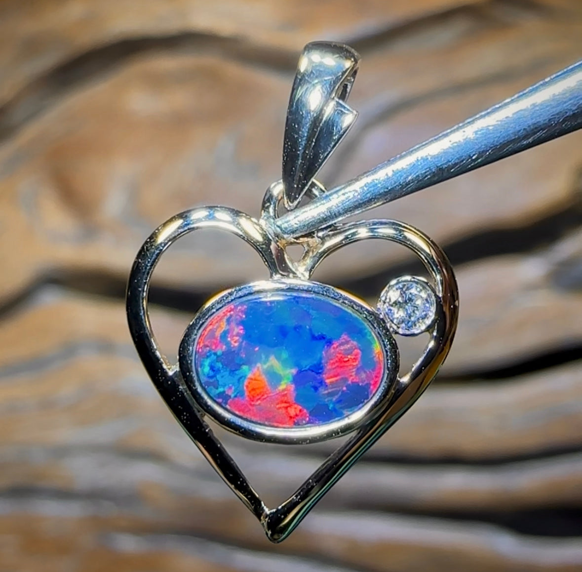 14k Gold - Queensland Boulder Opal Doublet Pendant Semi Harlequin - Opal Whisperers