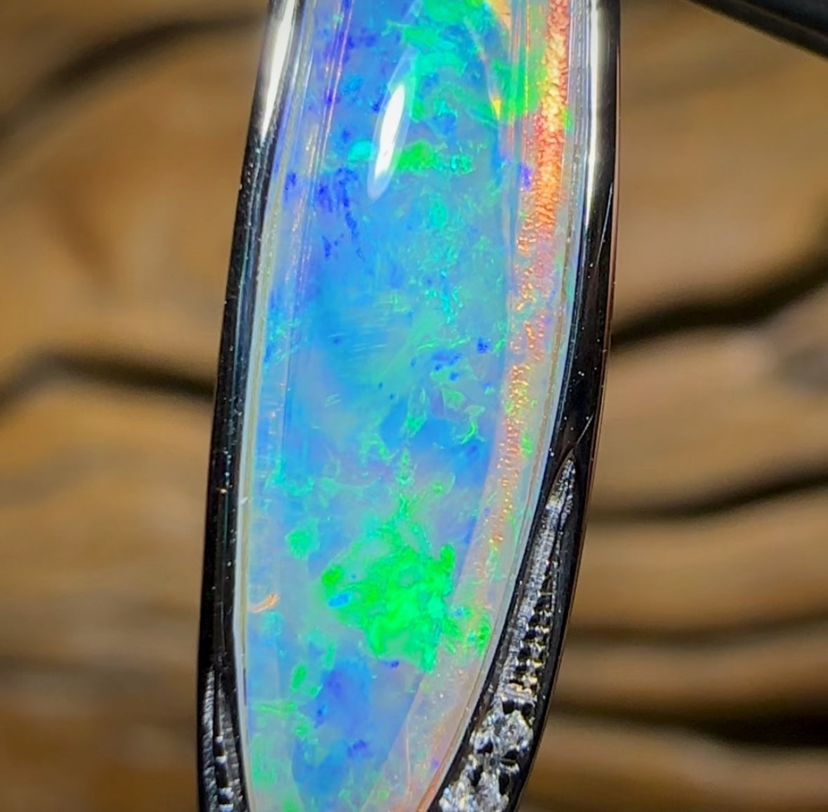 14k “Electric Malibu” White Gold - Solid South Australian Crystal Opal Pendant