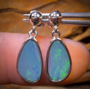 Sterling Silver - Australian Boulder Opal Doublet Drop Stud Earrings