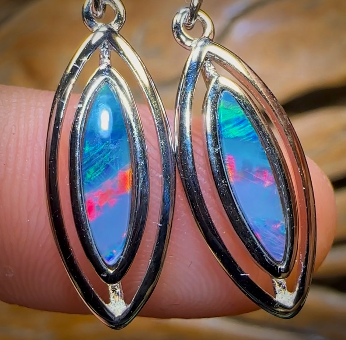 Sterling Silver - Australian Boulder Opal Doublet Hook Earrings