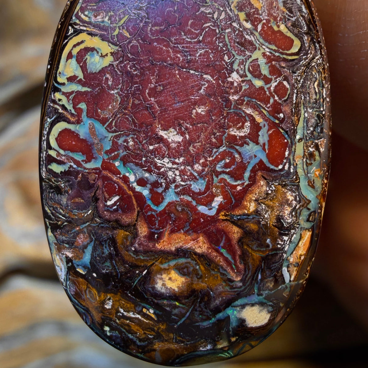 OpalFest BargainCard!        29 x 19mm - Drilled Tribal Queensland Boulder Opal Necklace
