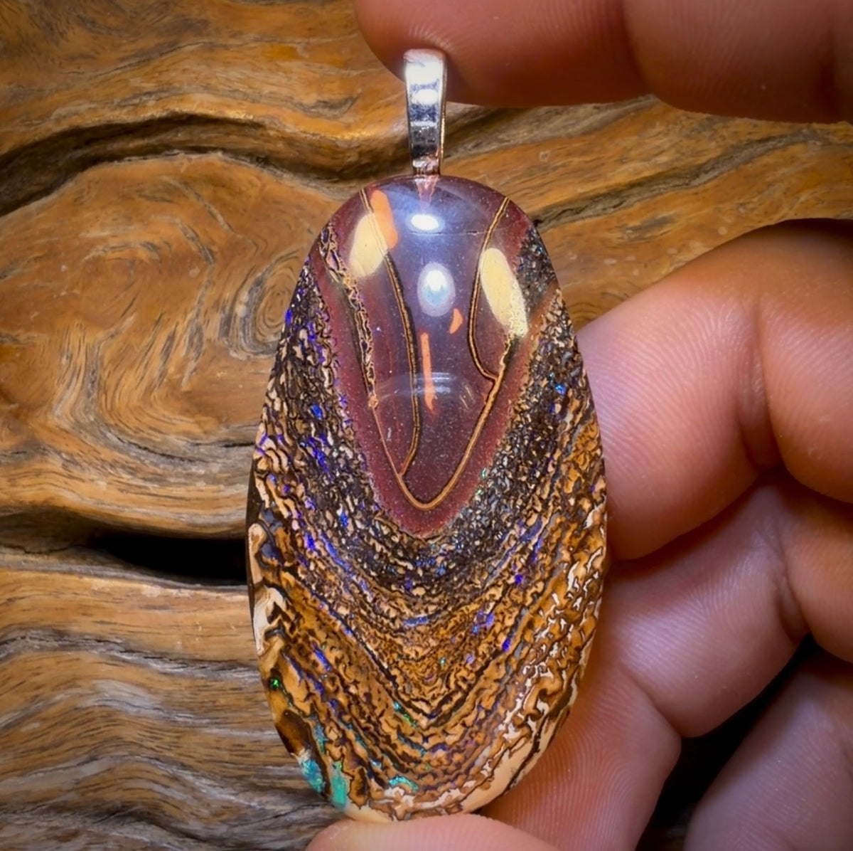 Solid Tribal Queensland Boulder Opal Pendant