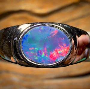 Sterling Silver - Queensland Boulder Opal Doublet Ring UNISEX