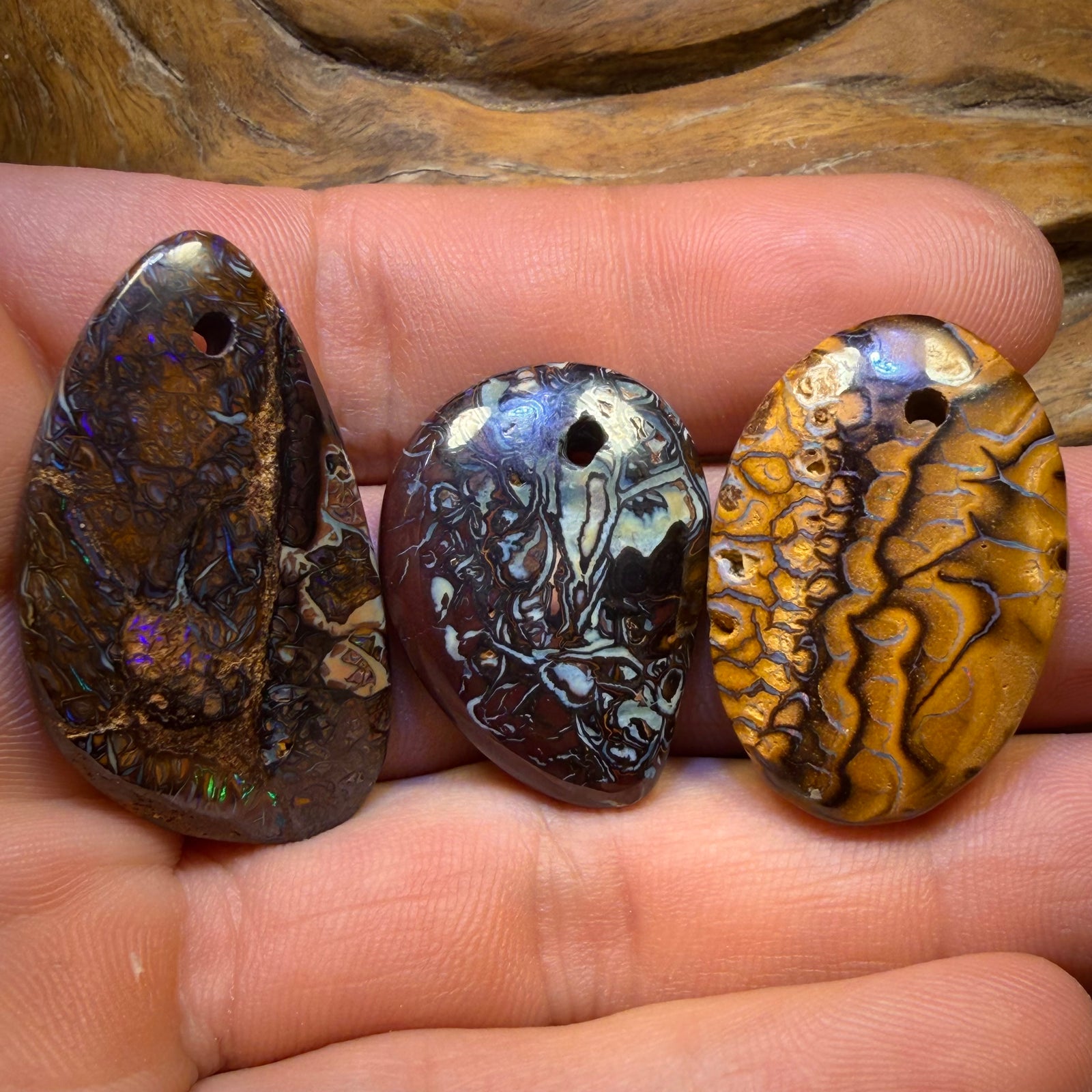 93.2cts - 3x Drilled Tribal Queensland Boulder Opals. BARGAIN Wholesale Parcel