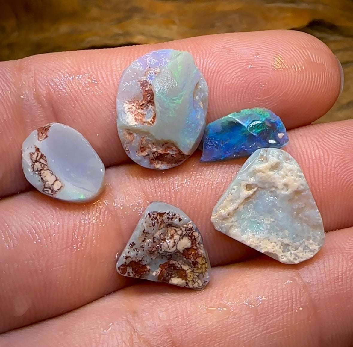 (Template) 17.9cts - 5x Lightning Ridge Light, Dark and Black Opal Rubs Parcel - Opal Whisperers