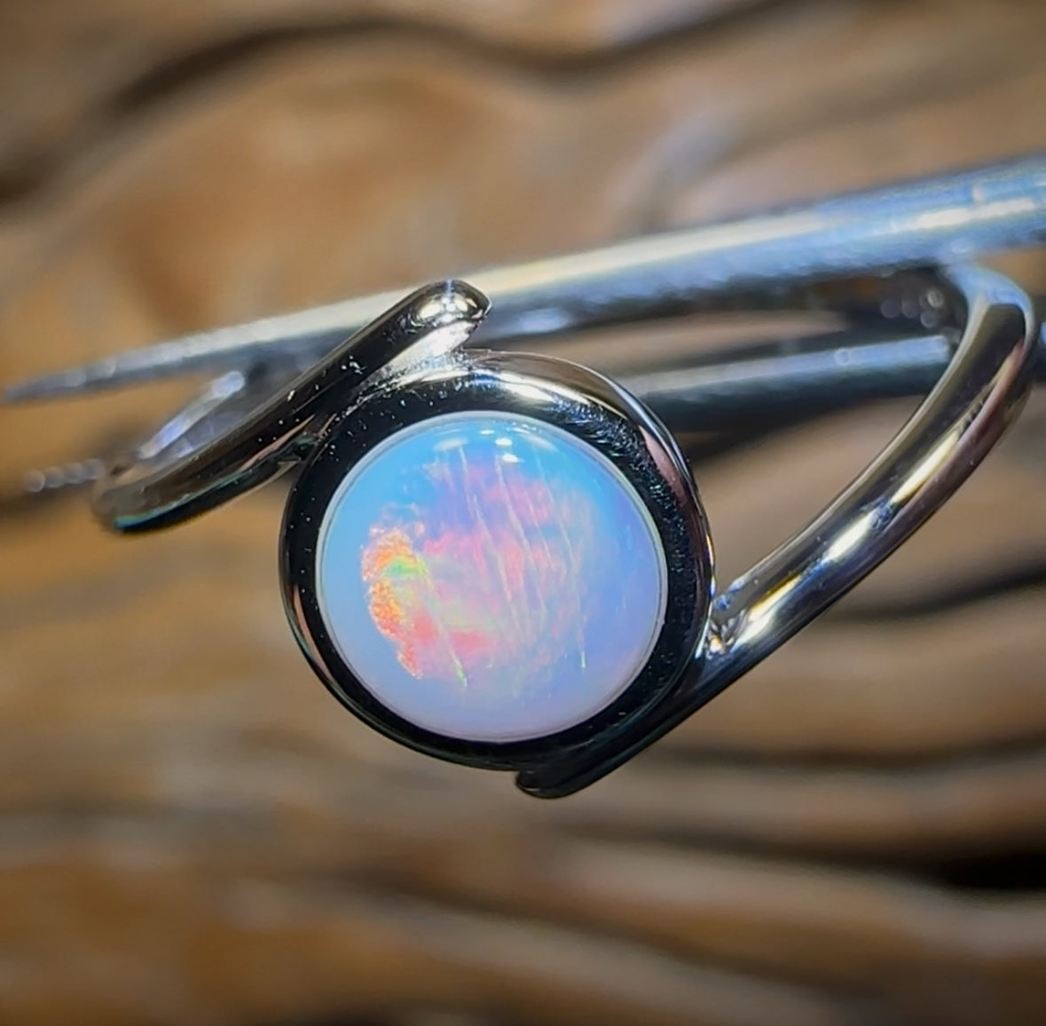 Sterling Silver - South Australian Solid White Opal Ring