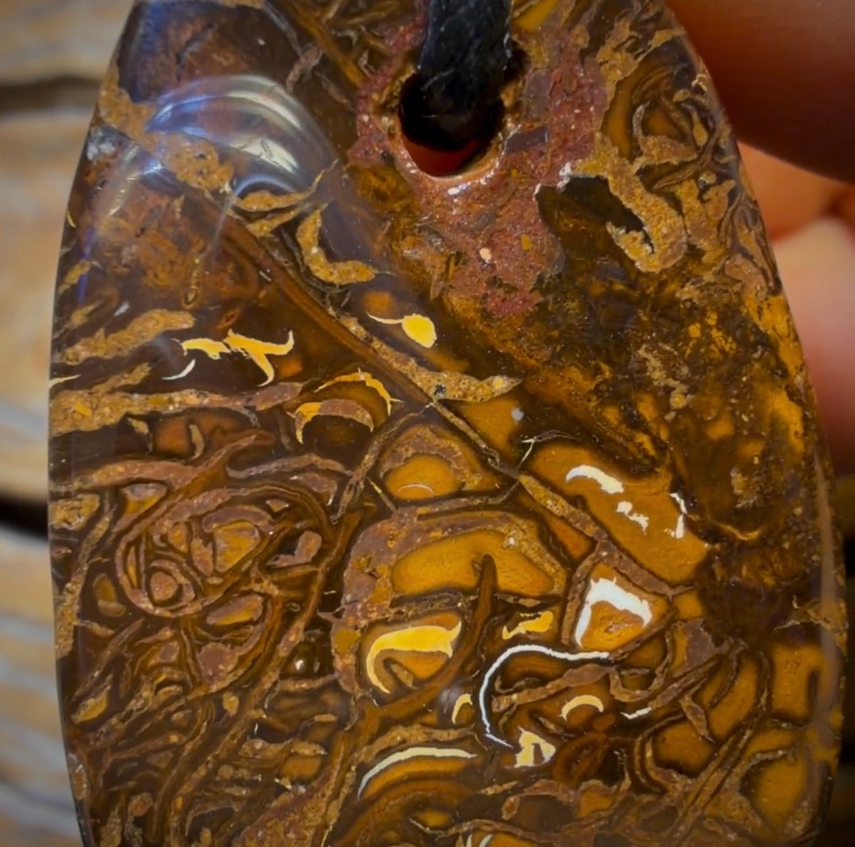 44 x 27mm - Drilled Boulder Opal Pendant w/ Eco Friendly Vegan Cord