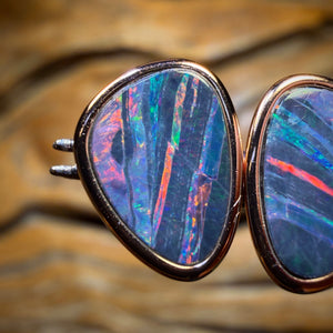 “Striation Magic” Sterling Silver Rose Gold Plated - Australian Boulder Opal Doublet Stud Earrings