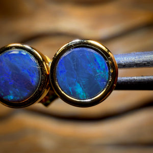 Sterling Silver Gold Plated - Australian Boulder Opal Doublet Stud Earrings