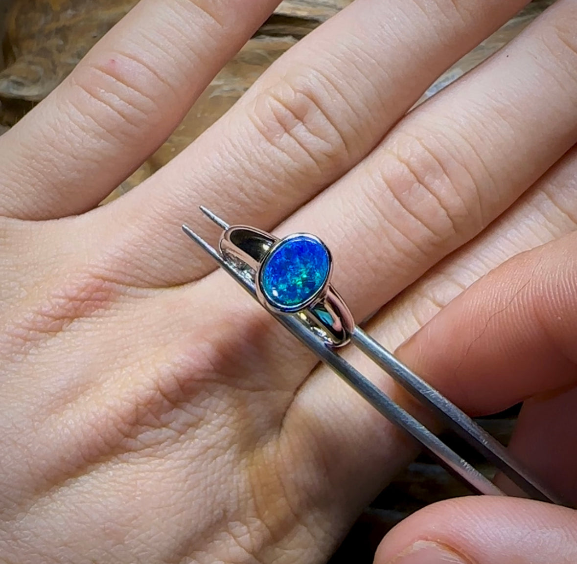 14K White Gold - Queensland Boulder Opal Doublet Ring - Opal Whisperers