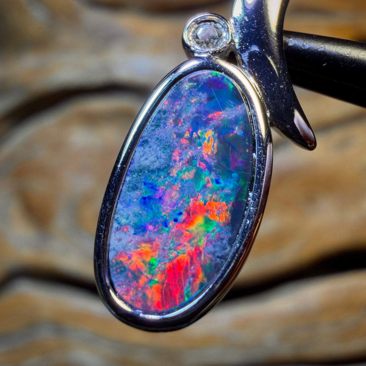 OpalFest BargainCard! Sterling Silver - Queensland Boulder Opal Doublet Pendant Red Fire
