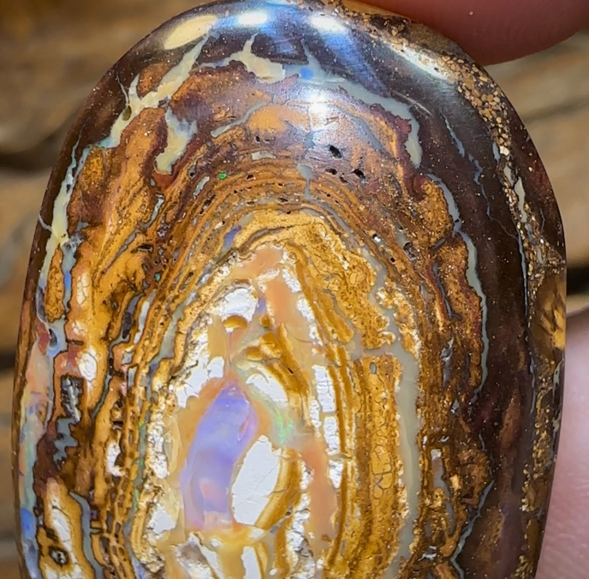 102.9cts - Australian Boulder Opal from Yowah Tribal Partial Kernel - Opal Whisperers