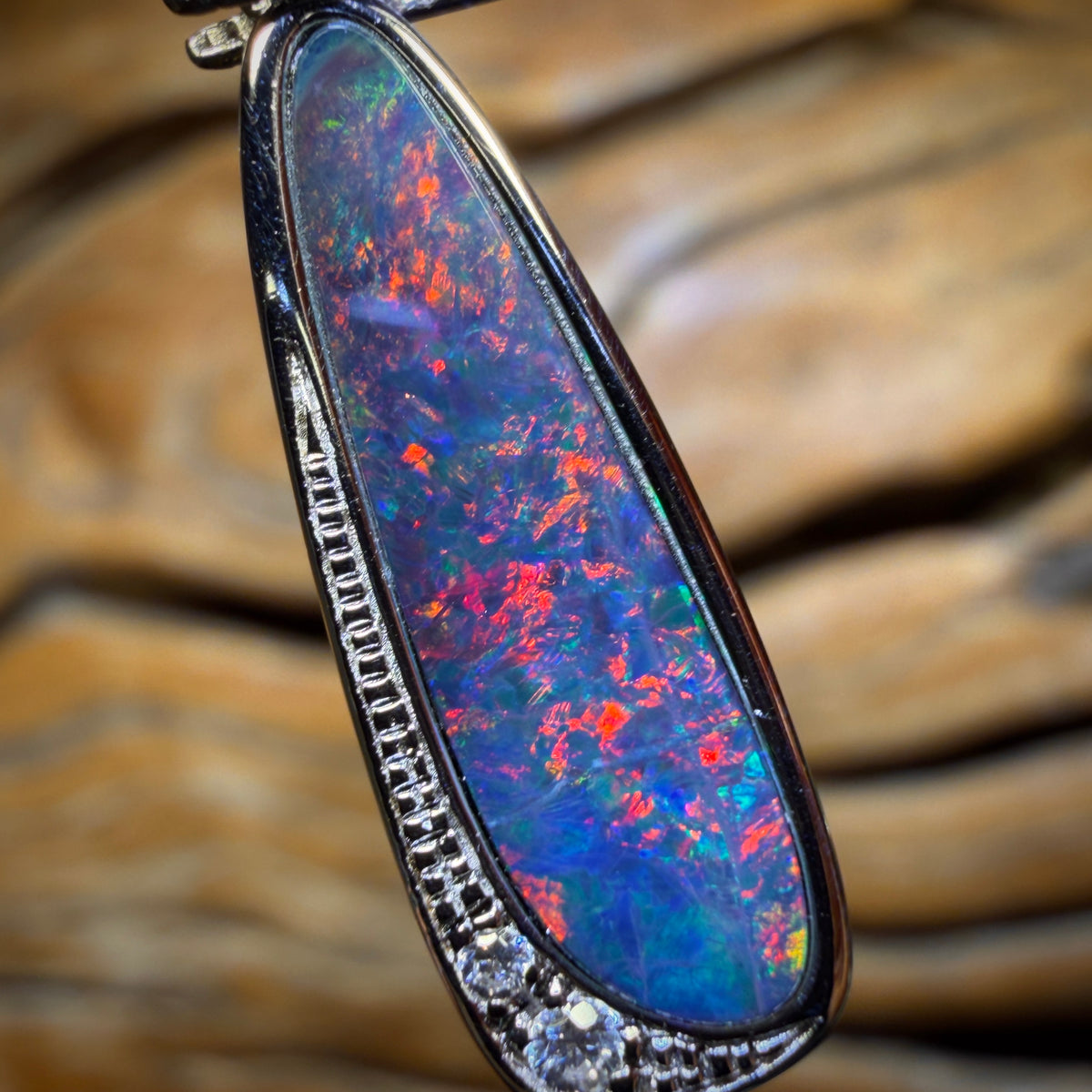 Sterling Silver - Queensland Boulder Opal Doublet Pendant Top Red Multi