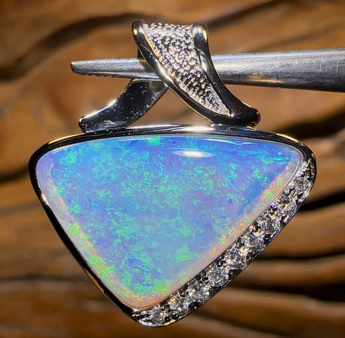 “The Best” 14k White Gold - Solid South Australian Crystal Opal Pendant - Opal Whisperers