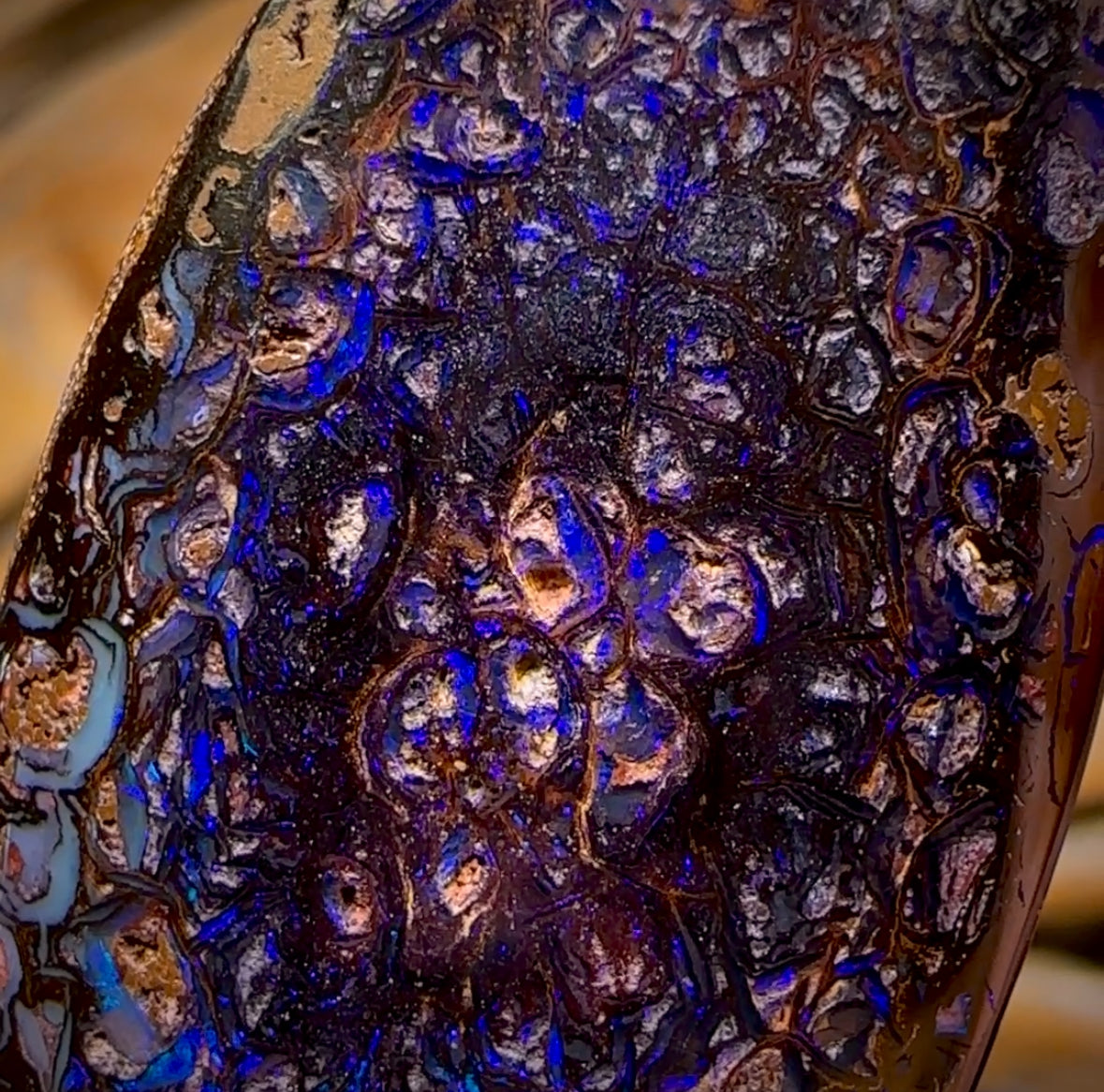 92.1cts - Dark Tribal Queensland Black Boulder Opal from Yowah