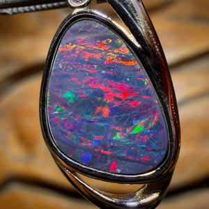 Sterling Silver - Queensland Boulder Opal Doublet Pendant Top Red Gire